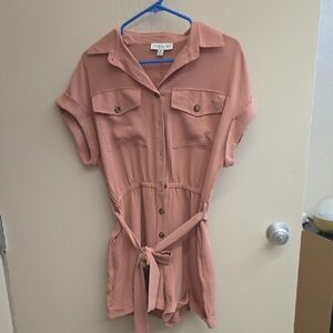 She + Sky Dusty Rose Utility Romper with Tie Waist